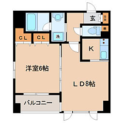 グランビュー晩翠通 9階1LDKの間取り