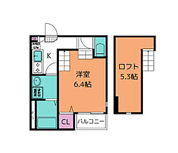 グランドール原町 2階1Kの間取り