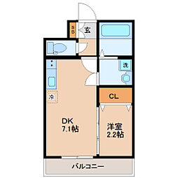 JR仙山線 東照宮駅 徒歩15分の賃貸マンション 3階1DKの間取り