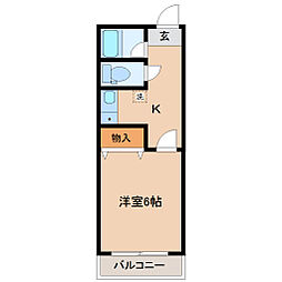 メルビル 2階1Kの間取り