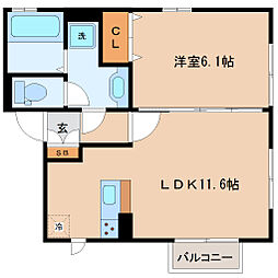 アリーヴィオ鉄砲町 2階1LDKの間取り