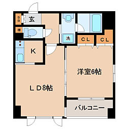 グランビュー晩翠通 1LDKの間取図画像