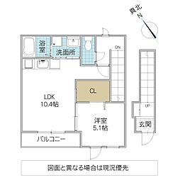 グランバレー II 2階1LDKの間取り