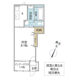 (仮)つくば市高見原新築アパート 1階1Kの間取り