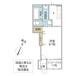 (仮)つくば市高見原新築アパート 1階1Kの間取り