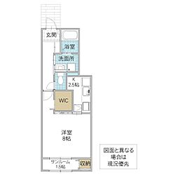 Axis33 104号室 1階1Kの間取り