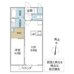 infield D 205号室 2階1LDKの間取り