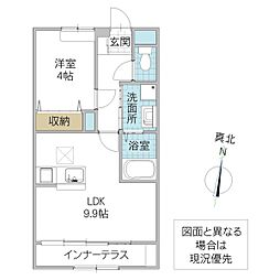 infield D 103号室 1階1LDKの間取り