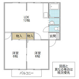 ハイツ高岡 2LDKの間取図画像