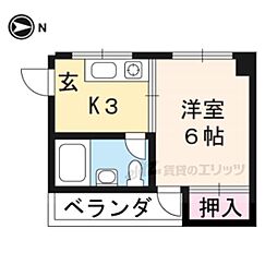 カナダハイツ 2階1Kの間取り
