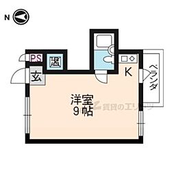 京福電気鉄道北野線 北野白梅町駅 徒歩19分の賃貸マンション 2階ワンルームの間取り