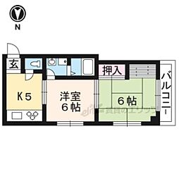 エスカーラ北山 1階2DKの間取り