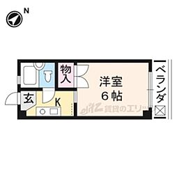 サンライズヒガシラ 3階1Kの間取り