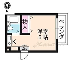 京都市営烏丸線 北大路駅 バス11分 ライトハウス前下車 徒歩5分の賃貸マンション 1階ワンルームの間取り