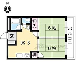 ヴィラージュ岩倉 2階2DKの間取り