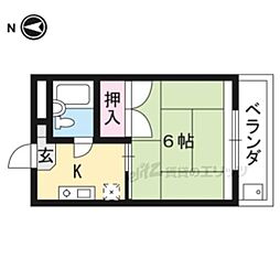 コーポゆたかII 2階1Kの間取り