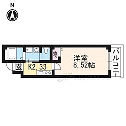 京都市営烏丸線 今出川駅 徒歩20分の賃貸マンション 2階1Kの間取り