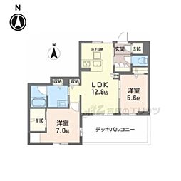 京都市営烏丸線 北大路駅 バス13分 玄琢下下車 徒歩2分の賃貸マンション 1階2LDKの間取り