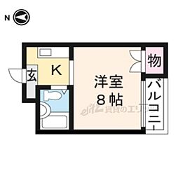 京福電気鉄道北野線 北野白梅町駅 徒歩17分の賃貸マンション 1階ワンルームの間取り