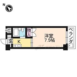 京都市営烏丸線 北大路駅 バス18分 衣笠総門町下車 徒歩1分の賃貸マンション 3階1Kの間取り