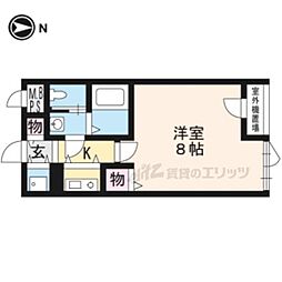 北山グランドビル 6階1Kの間取り