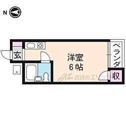京福電気鉄道北野線 北野白梅町駅 徒歩16分の賃貸マンション 3階1Kの間取り