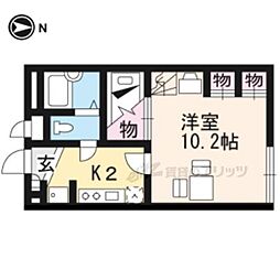 JR山陰本線 円町駅 徒歩18分の賃貸アパート 1階1Kの間取り