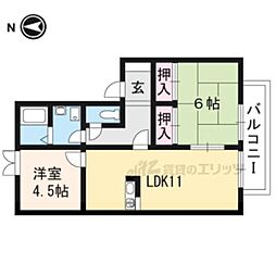 フローラル北山I 2階2LDKの間取り