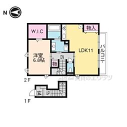 叡山電鉄叡山本線 修学院駅 徒歩8分の賃貸アパート 2階1LDKの間取り