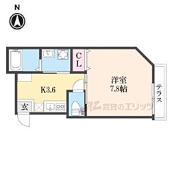 ＹＵＭＡＲＩＮ7吉田京大南 1階1Kの間取り