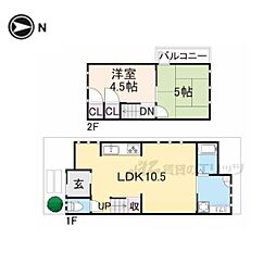 京都市営烏丸線 北大路駅 バス19分 土天井町下車 徒歩5分の賃貸一戸建て 2階2LDKの間取り