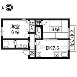 エスポワール岩倉 1階2DKの間取り