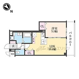 叡山電鉄叡山本線 修学院駅 徒歩6分の賃貸マンション 4階1LDKの間取り