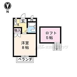 リバーサイド下鴨 2階1Kの間取り