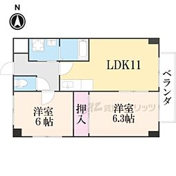 京都市営烏丸線 北大路駅 バス12分 大宮総門口町下車 徒歩4分の賃貸マンション 5階2LDKの間取り