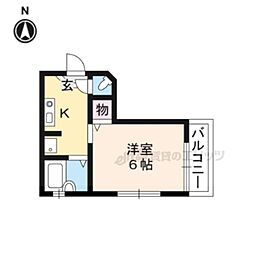 かりんハイツB棟 1Kの間取図画像