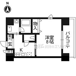 アスヴェル京都四条烏丸 1Kの間取図画像