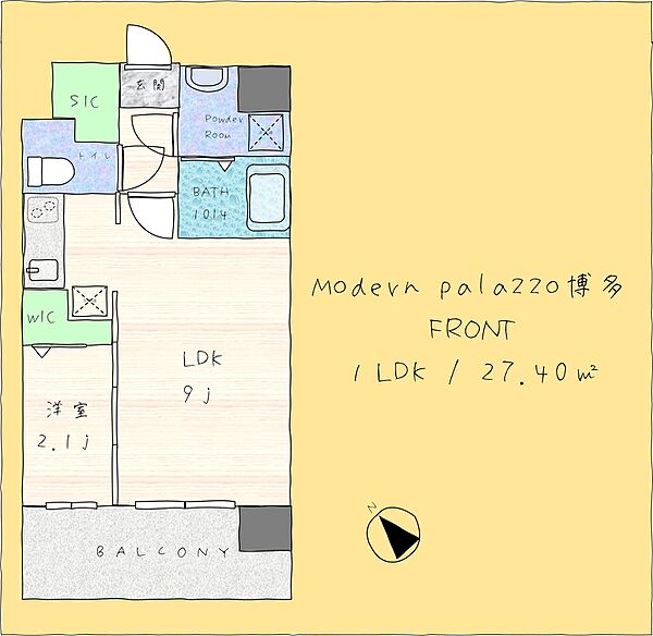 Modern palazzo博多FRONT 603｜福岡県福岡市博多区住吉5丁目(賃貸マンション1LDK・6階・27.40㎡)の写真 その2