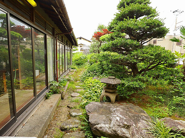 居間側から見た裏庭