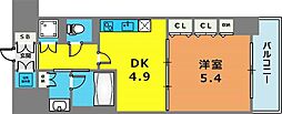 レジディア神戸磯上 1DKの間取図画像