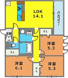 La Maison 高羽町 3LDKの間取図画像