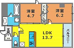 神戸海岸通萬利Residence 2LDKの間取図画像