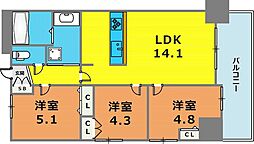 レジディア三宮東 3LDKの間取図画像