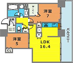 シティタワー神戸三宮 2LDKの間取図画像
