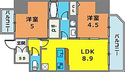 エステムプラザ神戸三宮ルクシア 2LDKの間取図画像