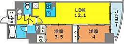 セレニテ神戸ミラク 2LDKの間取図画像