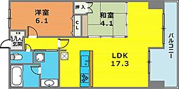 レジディア三宮東 2LDKの間取図画像