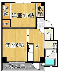 ビレッジハウス畑2棟 2Kの間取図画像