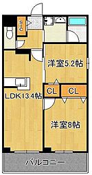 ニシコービルディング門司 2LDKの間取図画像