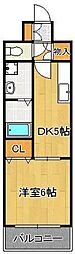 ギャラン吉野町 1DKの間取図画像